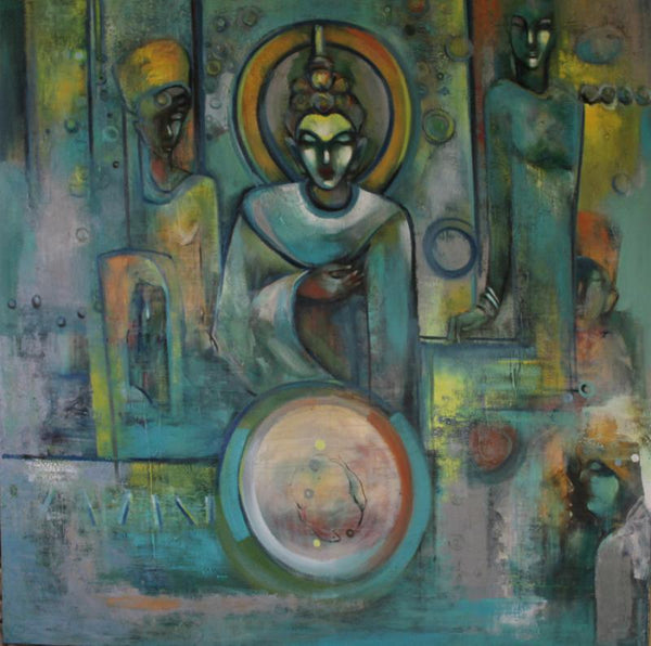 Figurative oil painting titled 'The Lord Of Truth', 60x60 inches, by artist Pijush Kanti Bera on Canvas