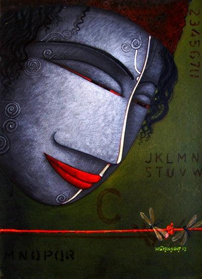 Figurative acrylic painting titled 'The Man', 12x16 inches, by artist Samir Sarkar on Paper