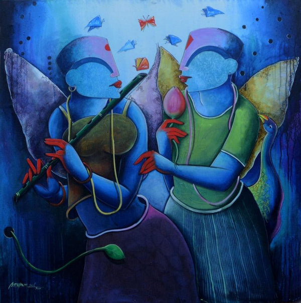 contemporary acrylic painting titled 'The Melody Of Purple', 42x42 inches, by artist Anupam Pal on canvas