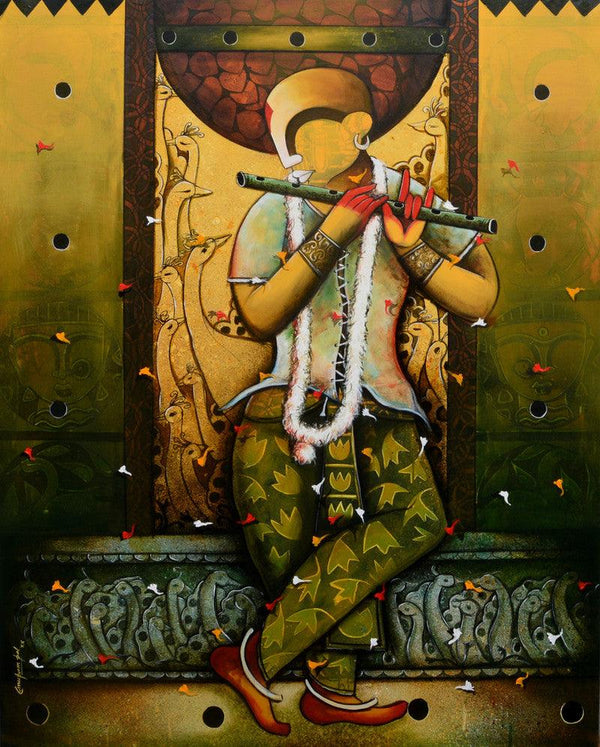 contemporary acrylic painting titled 'THE MESMERIZING TUNES 10', 48x60 inches, by artist Anupam Pal on canvas