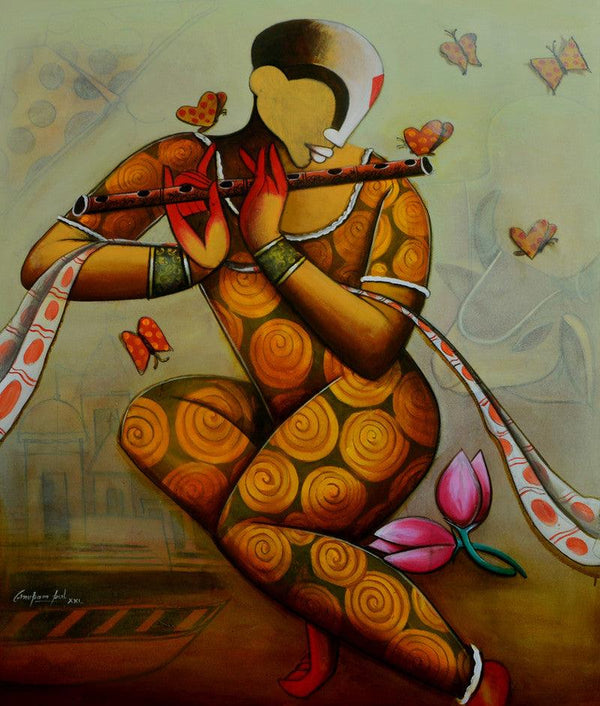 contemporary acrylic painting titled 'The Mesmerizing Tunes 11', 42x36 inches, by artist Anupam Pal on canvas