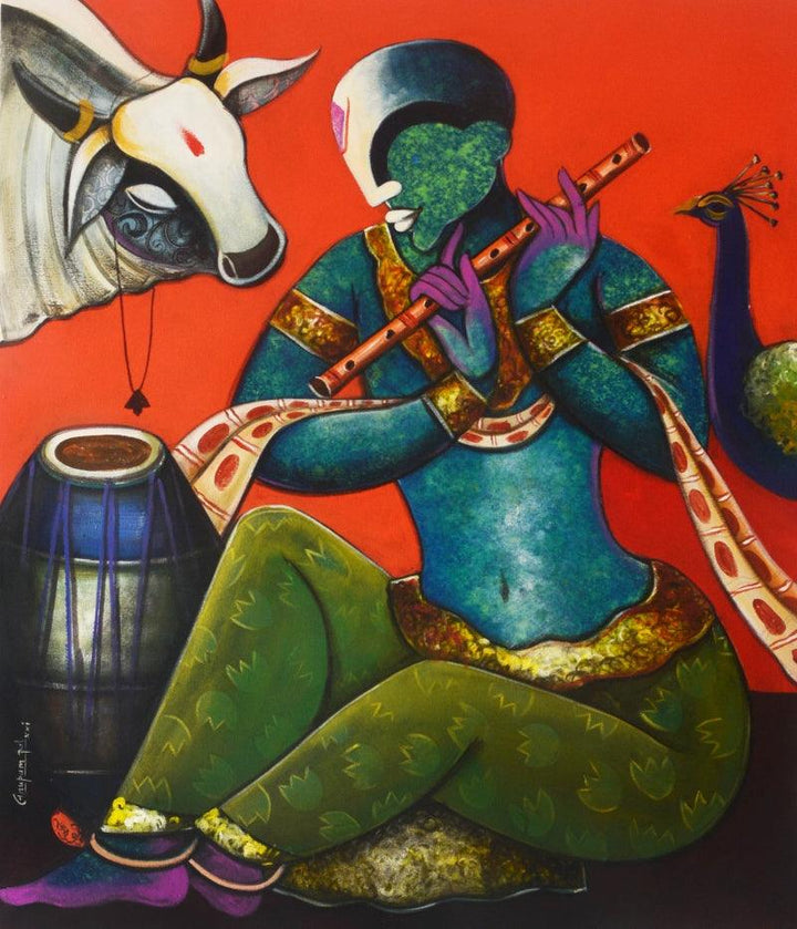 contemporary acrylic painting titled 'The Mesmerizing tunes 13', 42x36 inches, by artist Anupam Pal on canvas