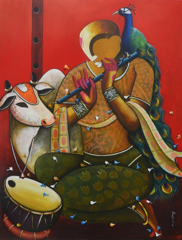 contemporary acrylic painting titled 'The Mesmerizing Tunes 15', 36x48 inches, by artist Anupam Pal on canvas