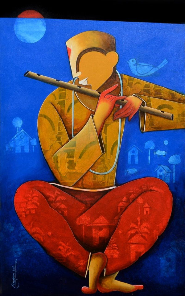 contemporary acrylic painting titled 'The Mesmerizing Tunes 3', 48x36 inches, by artist Anupam Pal on canvas