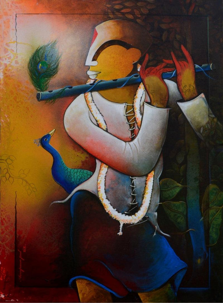 contemporary acrylic painting titled 'The Mesmerizing Tunes 4', 28x38 inches, by artist Anupam Pal on canvas