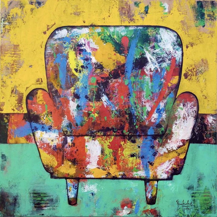 Still-life acrylic painting titled 'The Mighty Chair 3', 36x36 inches, by artist Prashalee Gaikwad on canvas