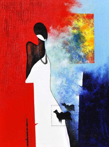 Figurative acrylic painting titled 'The Monk II', 48x36 inches, by artist Narayan Shelke on Canvas