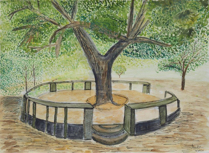 Nature watercolor artcontent titled 'The Neem circle', 16x12 inches, by artist Sharat Vedanatam on paper