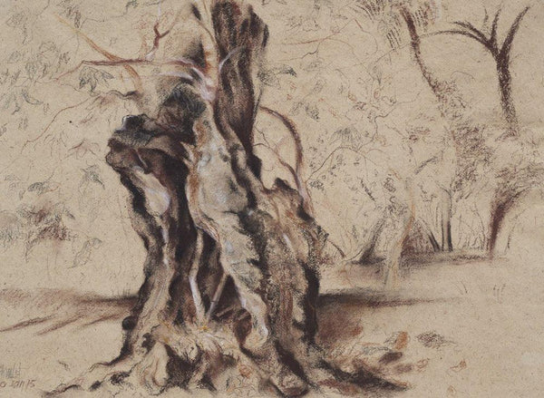 Nature charcoal artcontent titled 'The Old Jamun Tree Trunk', 29x21 inches, by artist Kuntal Desai on paper