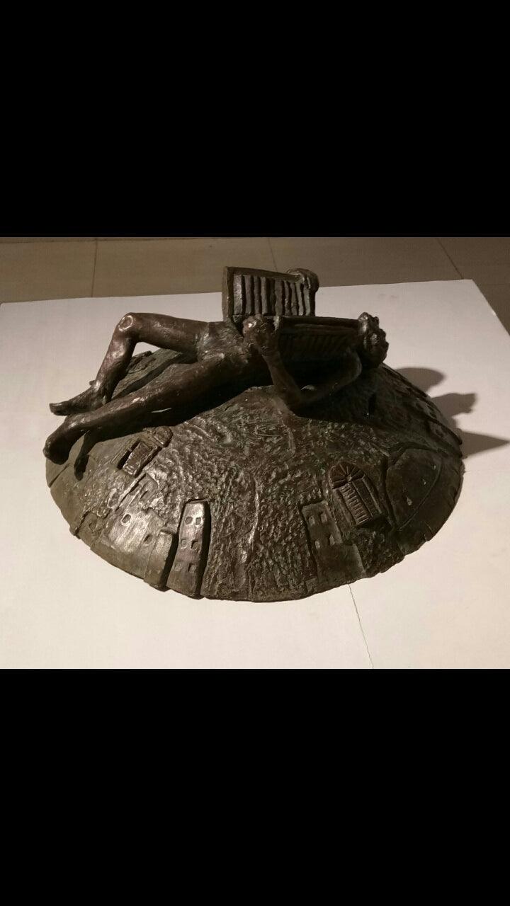 contemporary sculpture titled 'The Open Window', 16x16x8 inches, by artist Rakesh Sadhak on Bronze