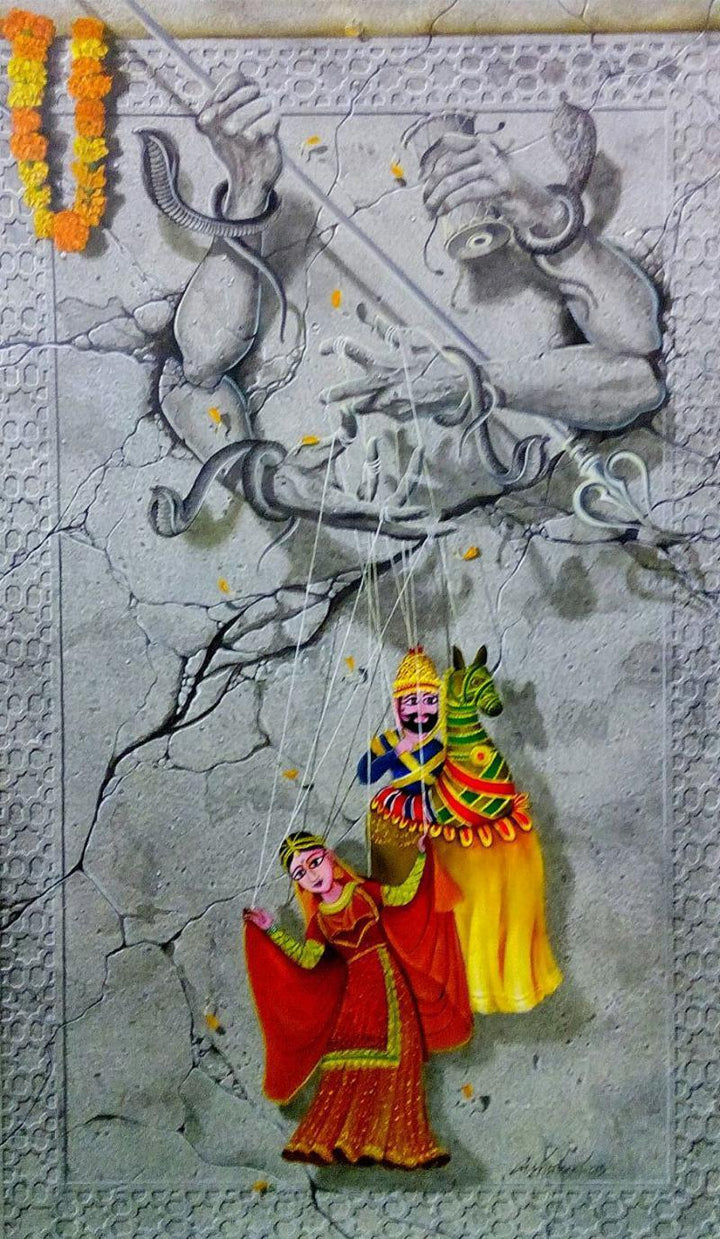 Motivational mixed media painting titled 'The Operator Of Life god', 38x60 inches, by artist Mohd. Shakeel Saifi on Canvas