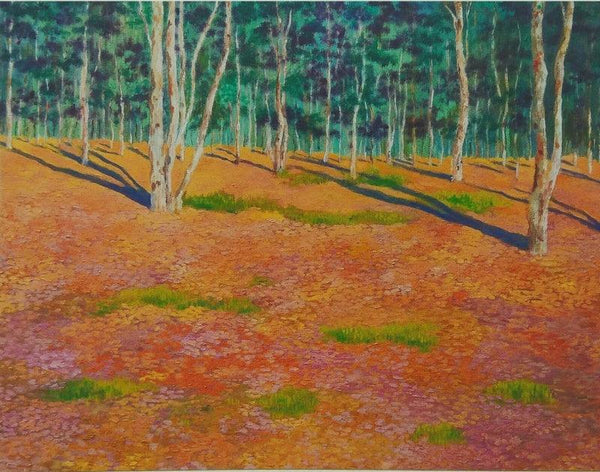 Landscape acrylic oil painting titled 'The Orange Lanscape', 24x30 inches, by artist PROTYUSHA MITRA on Canvas