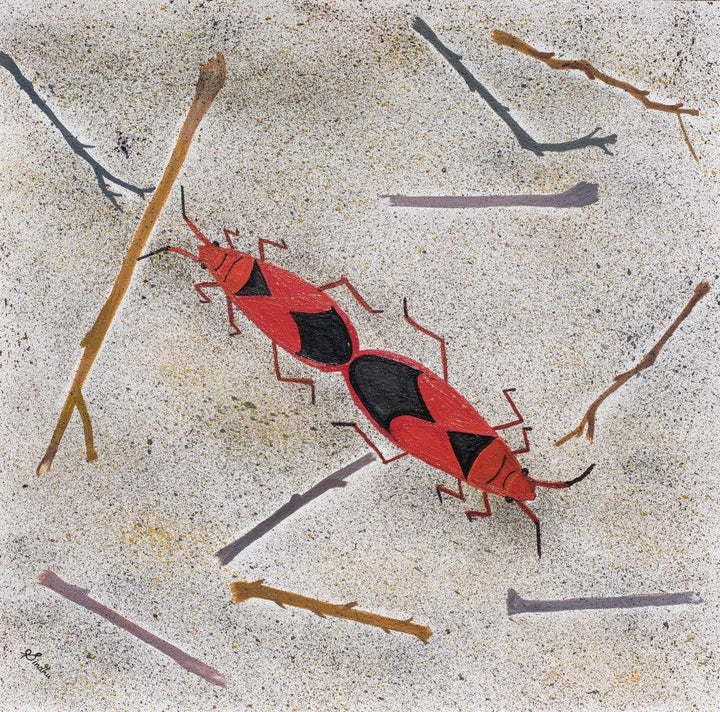 Animals acrylic artcontent titled 'The painting of the two bugs', 12x12 inches, by artist Sindhuja K on Paper