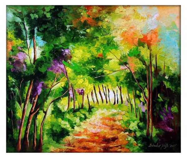 Nature oil painting titled 'The Path Through Change III', 20x24 inches, by artist Bahadur Singh on Canvas