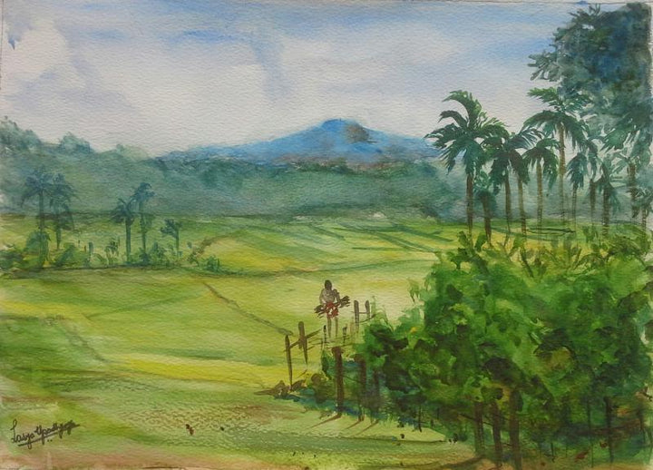 Landscape watercolor painting titled 'The place where time stops', 15x11 inches, by artist Lasya Upadhyaya on Paper