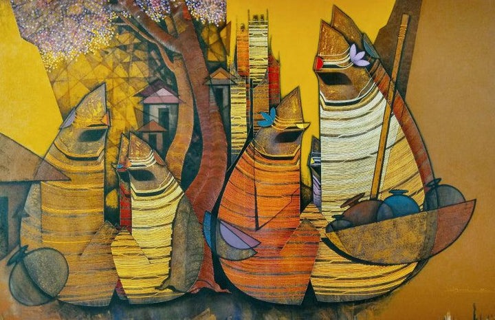 Figurative acrylic painting titled 'The Potters Family', 48x72 inches, by artist Rahul Dangat on Canvas