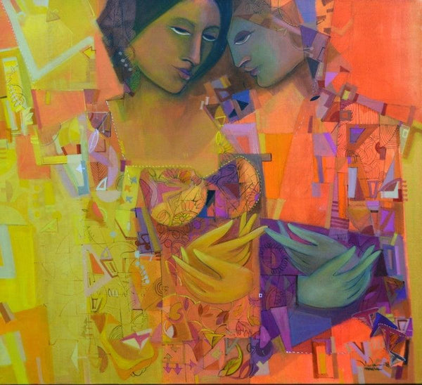 Figurative acrylic painting titled 'The Prayers 1', 40x40 inches, by artist Madan Lal on Canvas