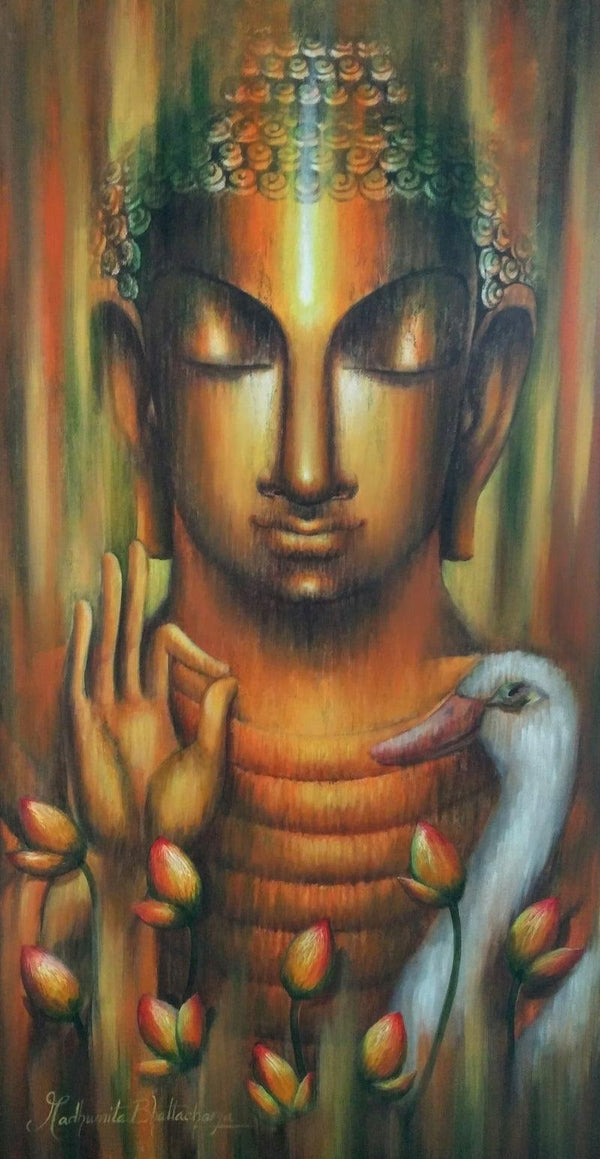 Religious acrylic painting titled 'The Pure Soul', 46x25 inches, by artist Madhumita Bhattacharya on Canvas