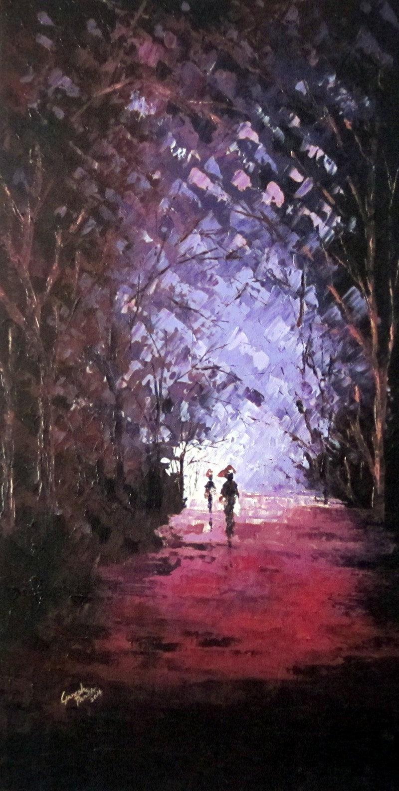 Oil painting titled (evening walk on good the