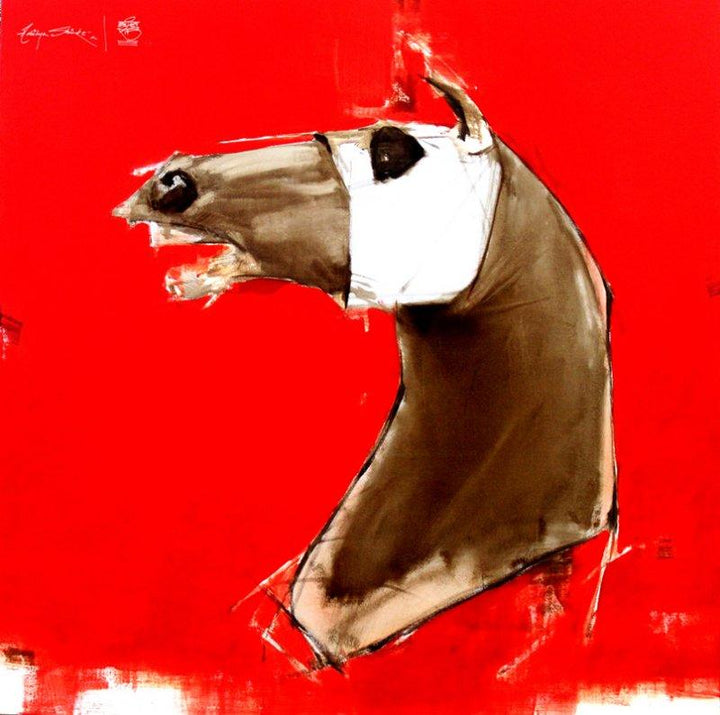 Animals acrylic oil painting titled 'The Red charge', 36x36 inches, by artist Aditya Shirke on Canvas