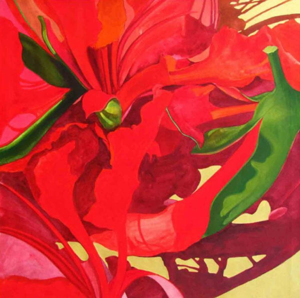 Abstract acrylic painting titled 'The Red Flower I', 36x36 inches, by artist Balaji G. Bhange on Canvas