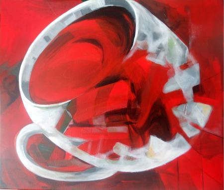 Lifestyle acrylic painting titled 'The Red Tea', 36x36 inches, by artist Jyotirmoy Bhuyan on Canvas