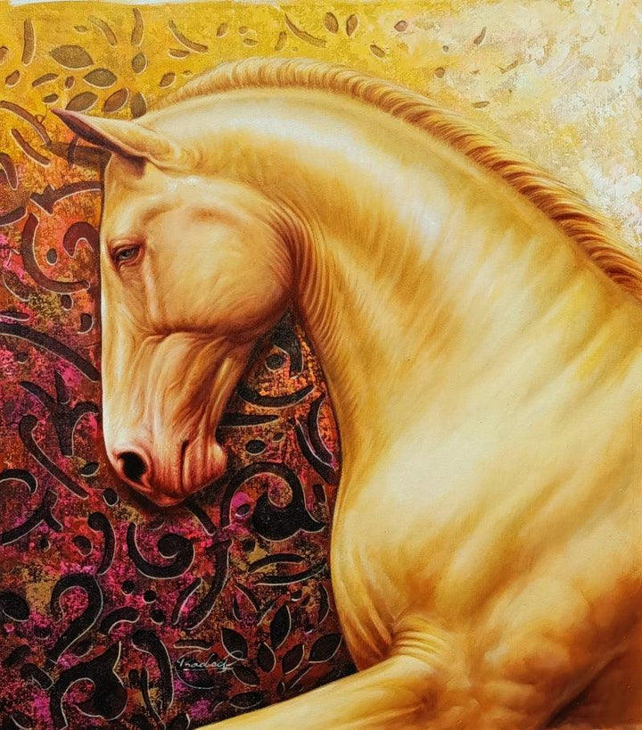 Animals oil painting titled 'The Royal Horse 2', 29x26 inches, by artist Pradeep Kumar on Canvas