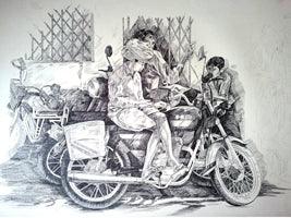 Figurative pen ink drawing titled 'The Rurals', 49x28 inches, by artist Prashantarts on paper