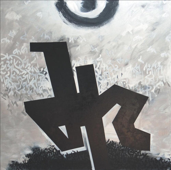 Abstract calligraphy painting titled 'The Sage', 53x53 inches, by artist Achyut Palav on Canvas