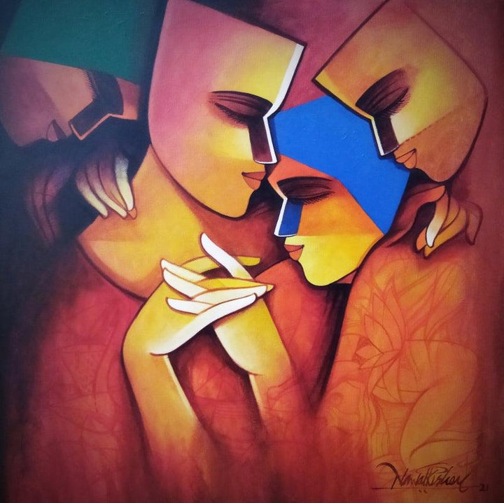 Figurative acrylic painting titled 'The Soulmate', 24x24 inches, by artist Nawal Kishore on Canvas