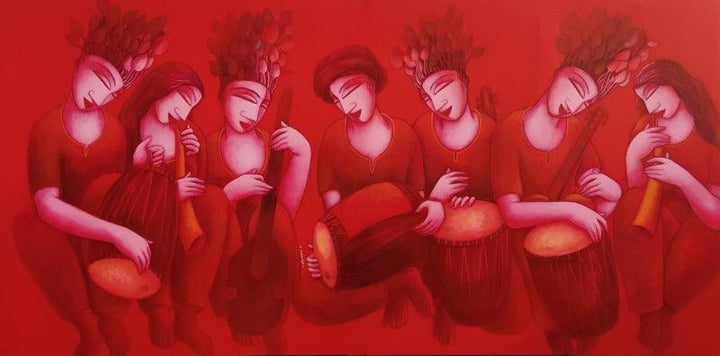 Figurative acrylic painting titled 'The Sound 2', 36x72 inches, by artist Samir Sarkar on Canvas