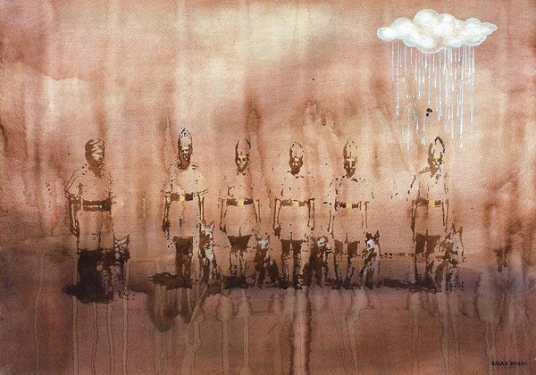 Figurative watercolor painting titled 'The Spying Cloud', 19x27 inches, by artist Balaji Ponna on Paper