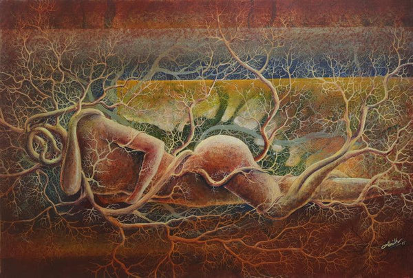 contemporary acrylic painting titled 'The Subconscious Mind', 21x31 inches, by artist Anil K Vishwa on Paper