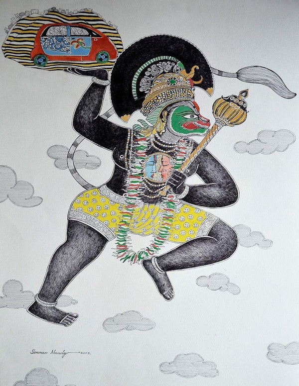 Religious pen ink drawing titled 'The Transporter', 30x22 inches, by artist Sourav Nandy on Paper