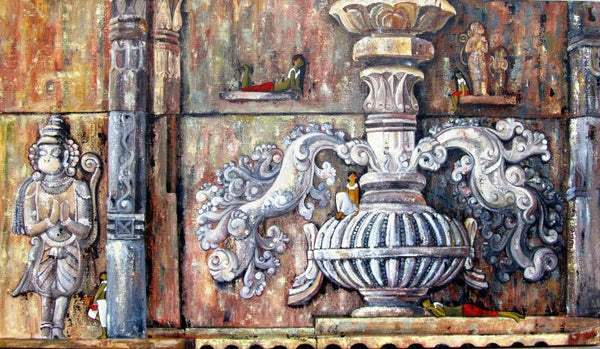 Surrealist acrylic painting titled 'The Urn Of Life', 42x24 inches, by artist Suruchi Jamkar on Canvas