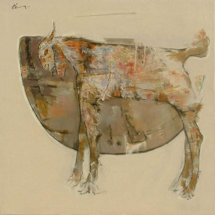 Figurative oil painting titled 'The Wild Goat 2', 48x48 inches, by artist Ajay Deshpande on Canvas