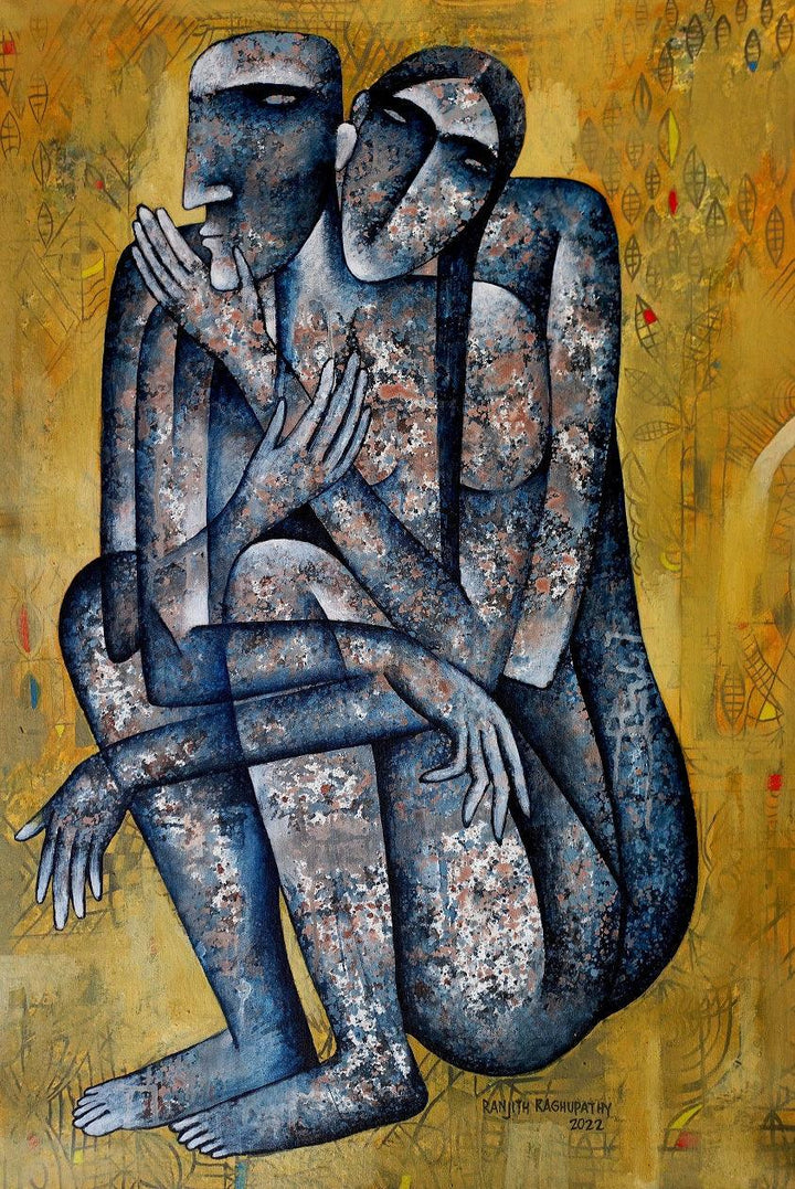 Figurative acrylic painting titled 'The Winter Harmonies', 42x30 inches, by artist Ranjith Raghupathy on Canvas