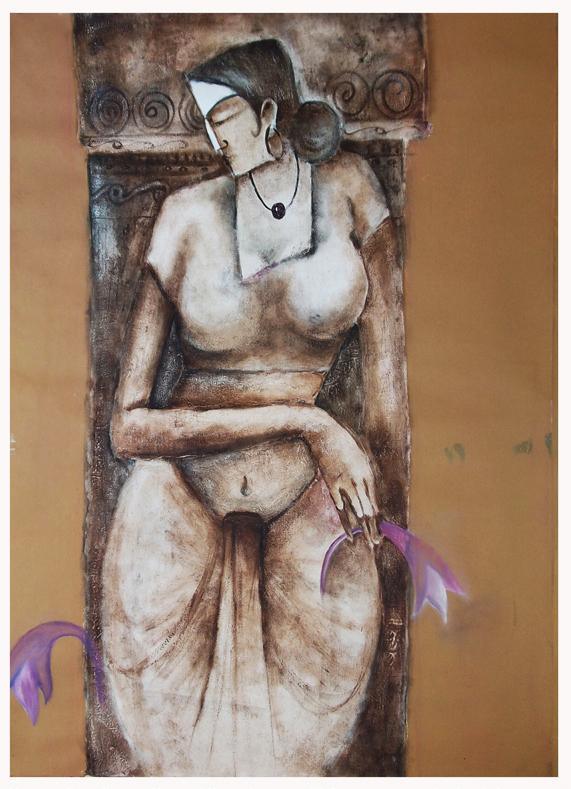 Figurative oil painting titled 'The Woman Figure', 36x48 inches, by artist Manoj Muneshwar on Canvas