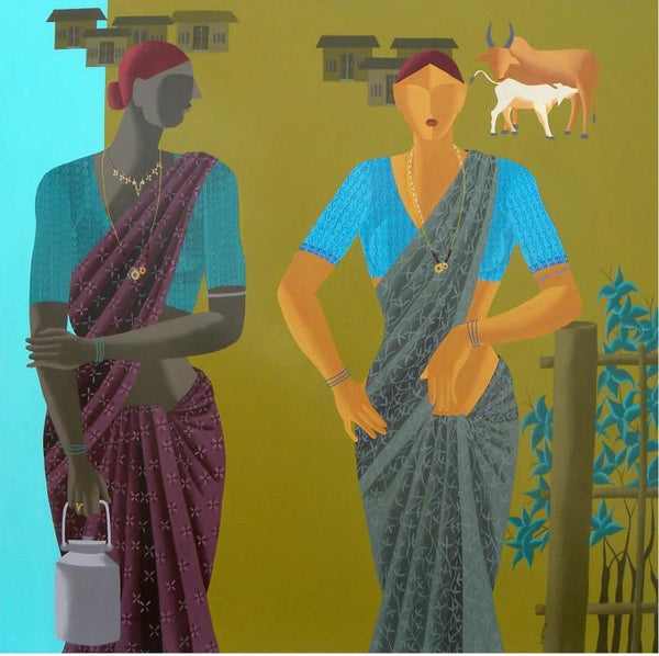 Figurative acrylic painting titled 'The Women', 36x36 inches, by artist Abhiram Bairu on Canvas