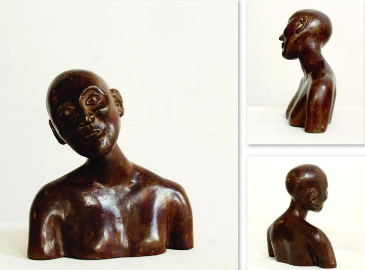 Figurative sculpture titled 'Thinker 2', 9x8x4 inches, by artist Tanzeem Baredia on Brass