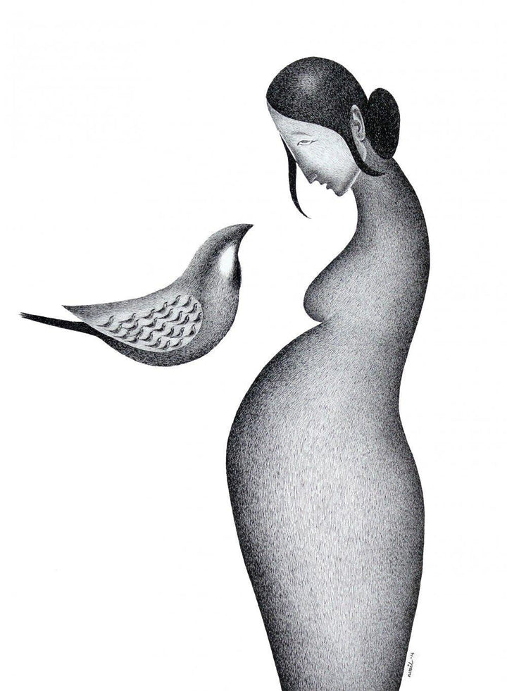 Nature pen drawing titled 'Thirst 62', 22x30 inches, by artist Nuril Bhosale on Paper