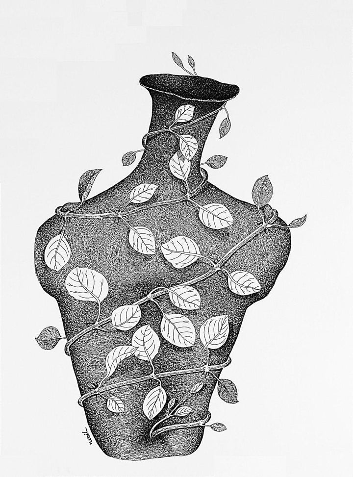 Pots/Vessels pen drawing titled 'Thirst 71', 22x30 inches, by artist Nuril Bhosale on Paper