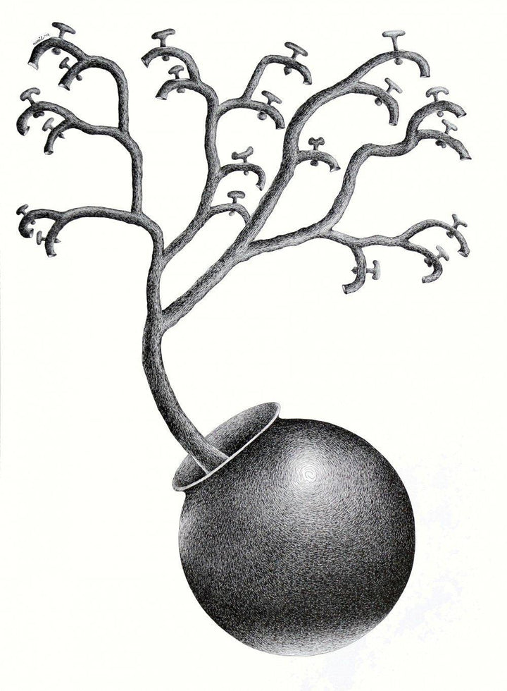 Pots/Vessels pen drawing titled 'Thirst 73', 22x30 inches, by artist Nuril Bhosale on Paper