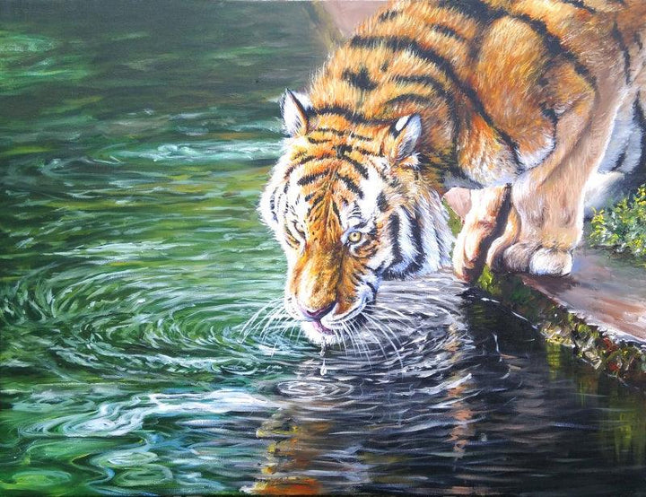 Animals acrylic painting titled 'Thirsty', 24x36 inches, by artist Nihar Debnath on Canvas