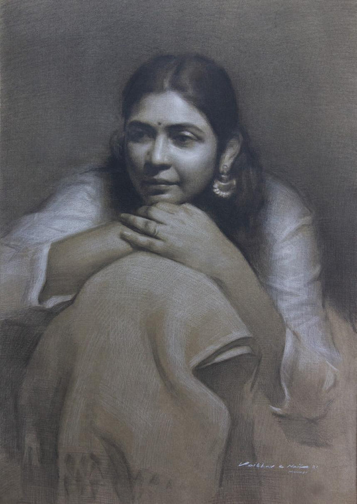 Portrait pencil drawing titled 'This Path Goes Away', 18x14 inches, by artist Vaibhav Naik on Paper