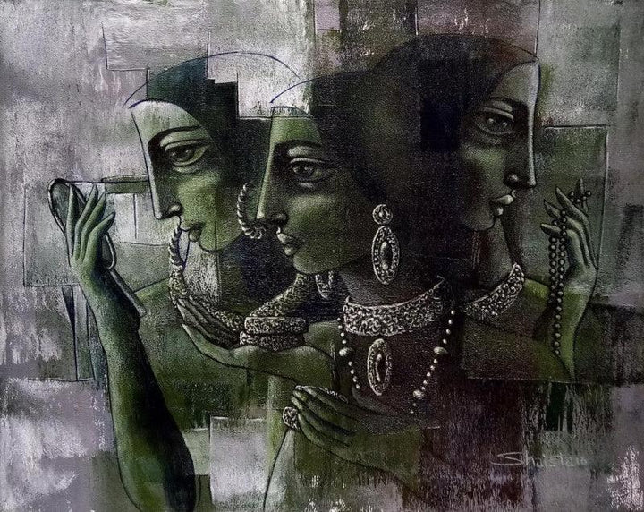 Figurative acrylic painting titled 'Three Ladies', 24x30 inches, by artist Shaista Momin on Canvas