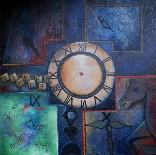 Abstract acrylic painting titled 'Time Less Journey', 40x40 inches, by artist Anupam Pal on Canvas