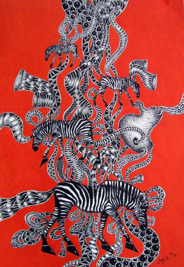 Animals acrylic painting titled 'Time Travel 1', 19x13 inches, by artist Umed Rawat on Paper