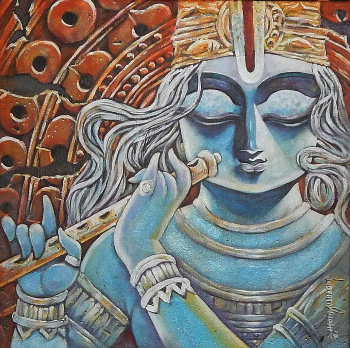 Religious acrylic painting titled 'Tirupati', 20x20 inches, by artist Subrata Ghosh on Canvas