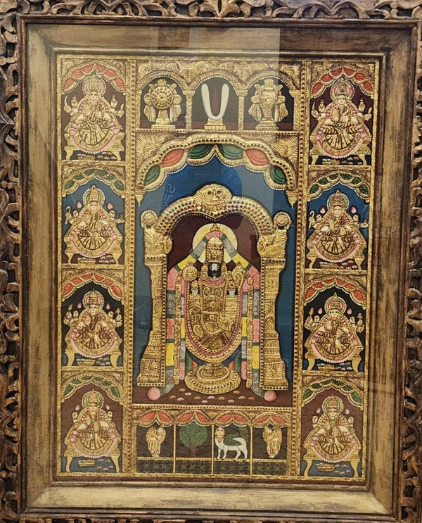 Religious tanjore traditional art titled 'Tirupati Balaji', 60x48 inches, by artist Tanjore Tanjaur on Wood